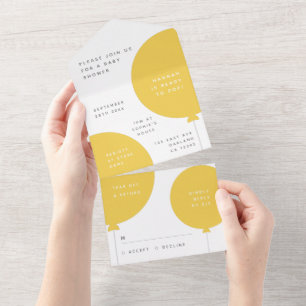 chá de fraldas Mostarda Amarelo Balão Scandi Uni