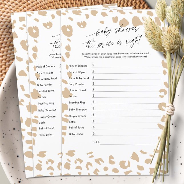 Chá de fraldas O preço está certo, Safari Games (Safari Animal Prints, The Price is Right, Safari Animals Themed baby Shower Game.)