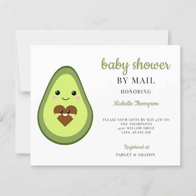 Chá de fraldas Orçamental Por Mail Kawaii Avocado  (Frente)