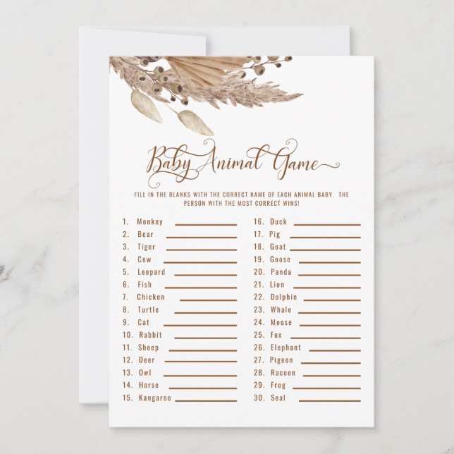 Chá de fraldas Pampas Baby Animal Game III Convite (Frente)