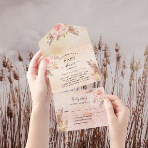Chá de fraldas pampas florais de rosa de ouro RSVP
