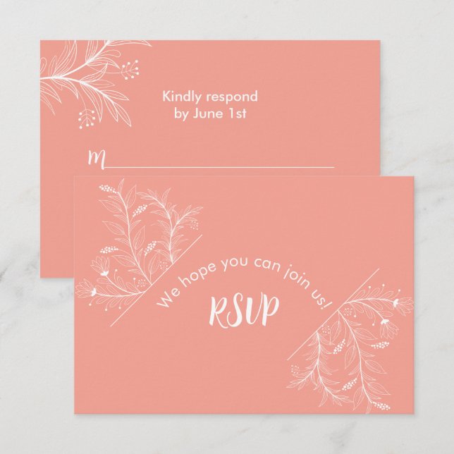 Chá de fraldas Peach Floral RSVP (Frente/Verso)