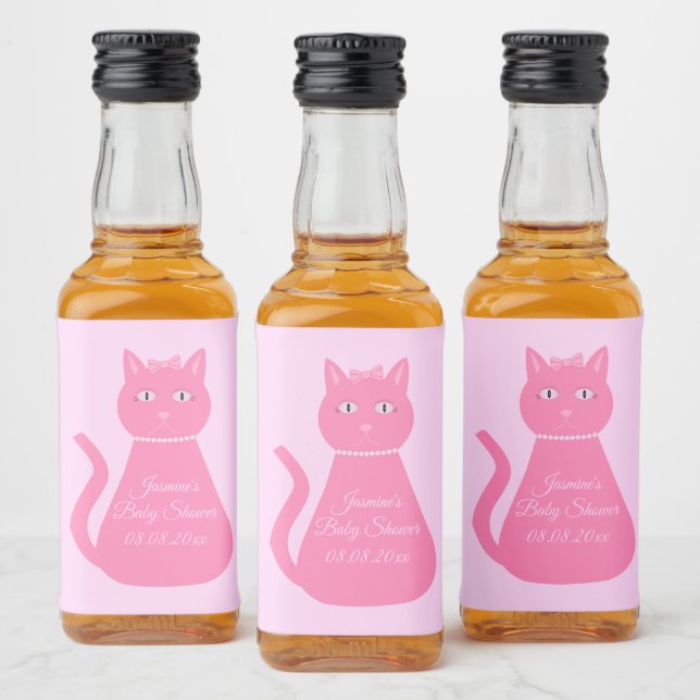 Chá de fraldas Personalizado De Gata De Bebê Rosa  (Garrafas)