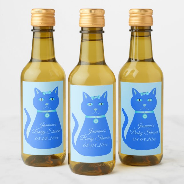 Chá de fraldas Personalizado De Gato De Bebê Azul (Garrafas)