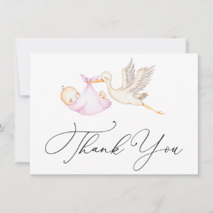 Chá de fraldas Pink Stork Obrigado Cartão de Nota