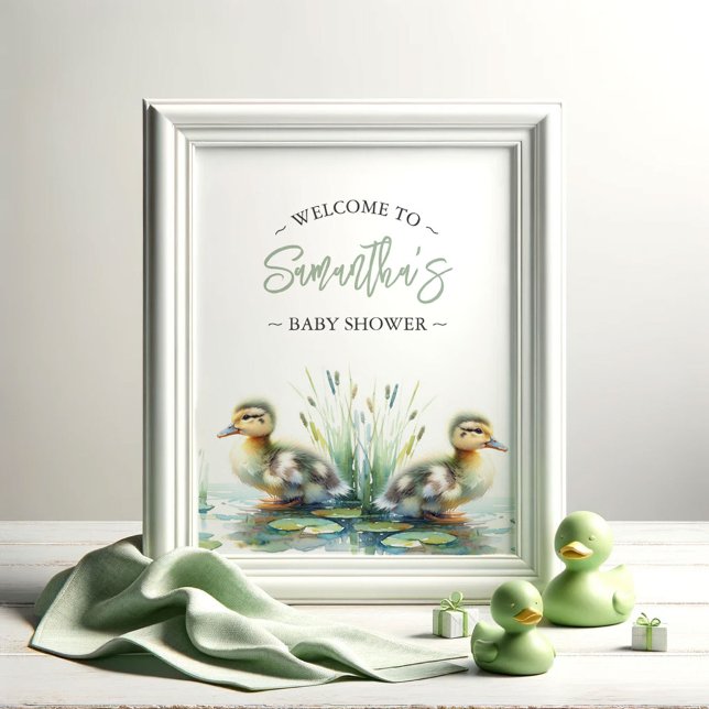 Chá de fraldas Poster Sinal de boas-vindas (Baby shower posters gender neutral watercolor ducks by Do Tell A Belle)