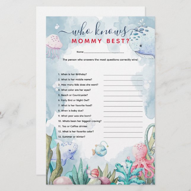 Chá de fraldas "Quem Conhece Melhor Mamãe" (Frente/Verso)