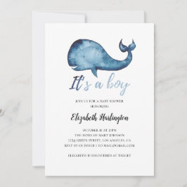 Chá de fraldas. Rapaz. Convite para baleias azuis
