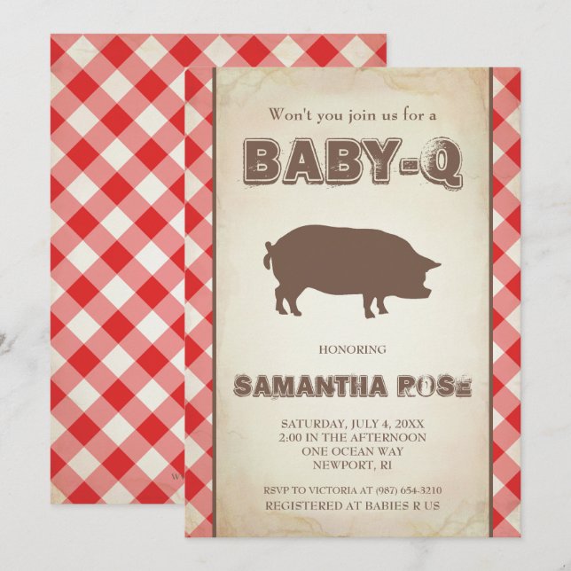 Chá de fraldas Red BabyQ, CHURRASCO Baby Q Convite (Frente/Verso)