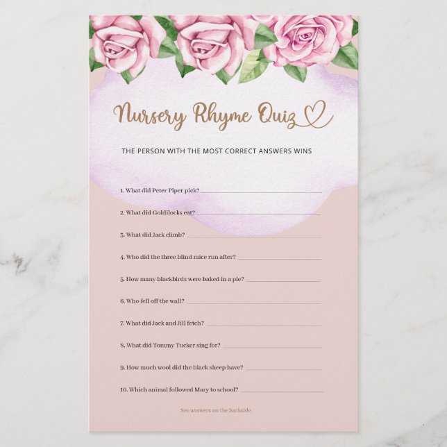 Chá de fraldas Rhyme Quiz Teddy Bear Girl (Frente)