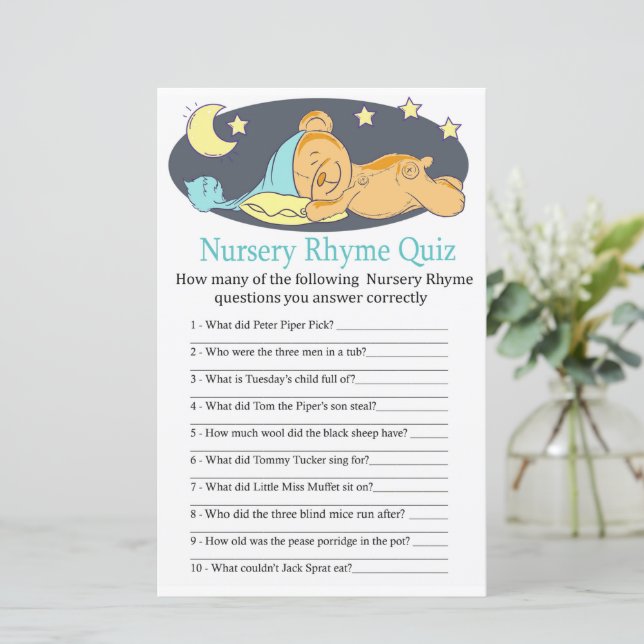 Nursery Rhyme Quiz jogo de Chá de fraldas com Resp | Zazzle Portugal