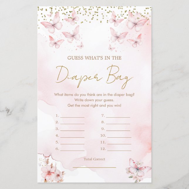 Chá de fraldas rosa da borboleta O que há na Frald (Frente)