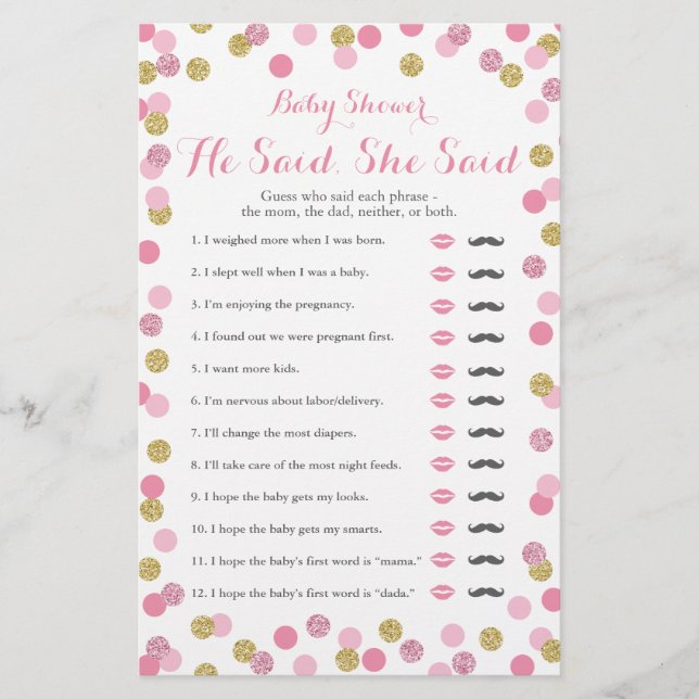 Chá de fraldas Rosa E Dourado Ele Disse Que Ela Di (Frente)