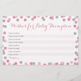 Chá de fraldas rosa e prata deseja cartões para be