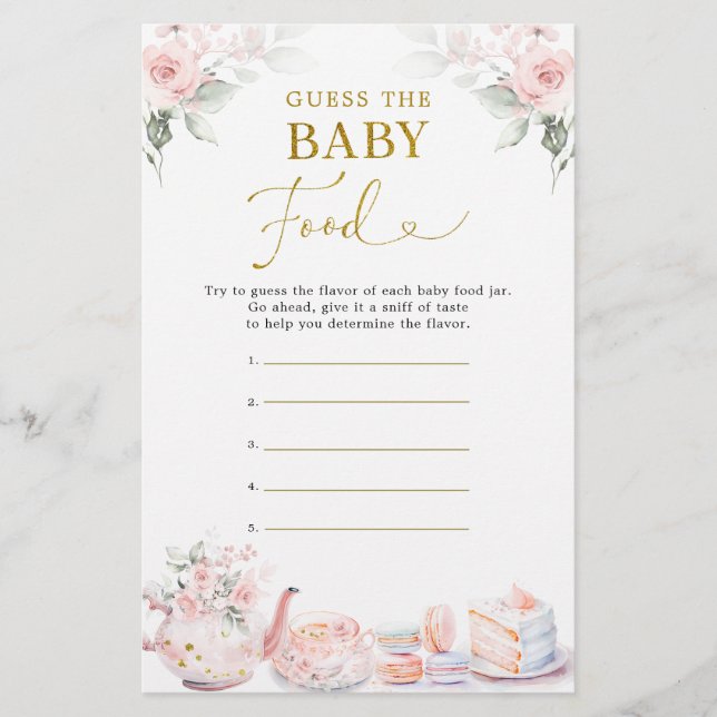 Chá de fraldas Rosa, Festa Floral, Comida Bebê (Frente)