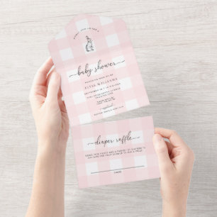 Chá de fraldas Rosa Gingham Bunny Rabbit