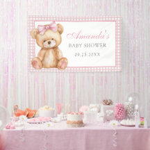 Chá de fraldas Rosa Gingham Teddy Bear