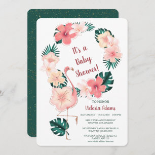 Chá de fraldas Rosa Hibiscus Flamingo Convite