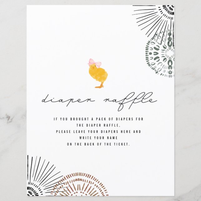 Chá de fraldas Rosa Pintinho Arco Fralda  Raffle P (Frente)