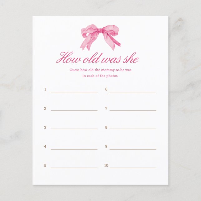 Chá de fraldas Rosa Quantos Anos Ela Tinha No Jogo (Frente)