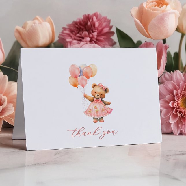 Chá de fraldas Rosa Teddy Bear Obrigado Cartões (Criador carregado)