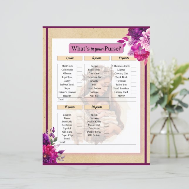 Chá de fraldas Roxo O que em seu Jogo de Bolsa (Em pé/Frente)