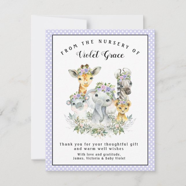 Chá de fraldas Safari Garota Obrigado Cartões (Frente)