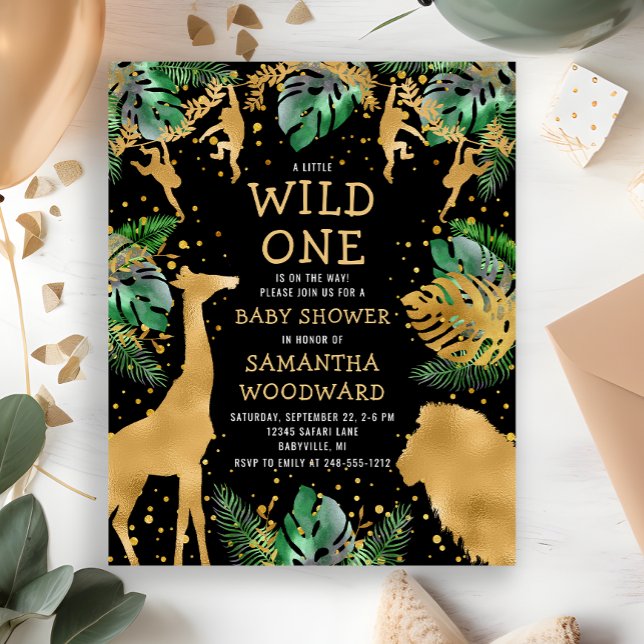 Chá de fraldas Safari Preto Convite Dourado (Criador carregado)