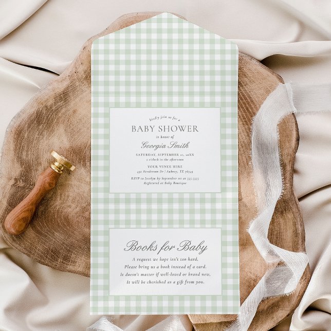 Chá de fraldas Sage Green Gingham (Criador carregado)