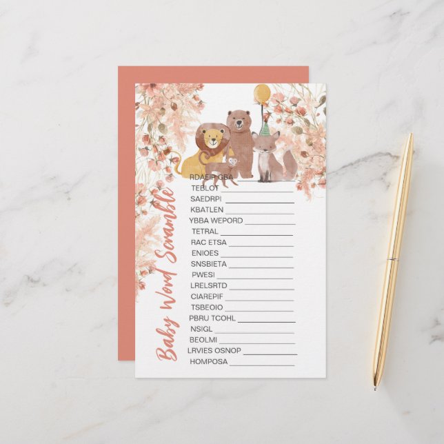 Chá de fraldas Scramble Boho Safari Rosa Pampas Gr (Frente/Verso In Situ)