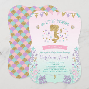 Chá de fraldas Sereia Convite Rosa Roxo