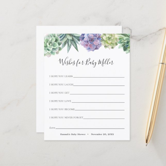 Chá de fraldas Suculente Deseja para o Bebê (Frente/Verso In Situ)