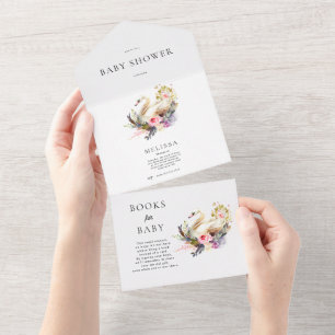 Chá de fraldas Swan Convite e Livros para Bebê