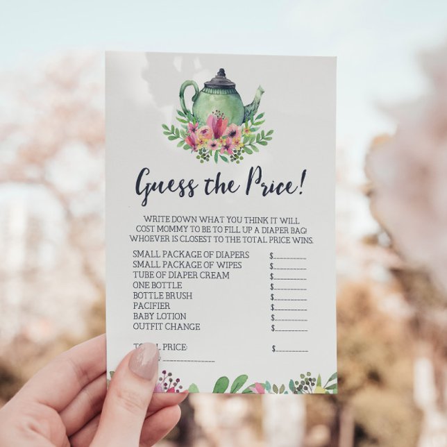 Chá de fraldas Tea Party adivinha o cartão do jogo (Criador carregado)