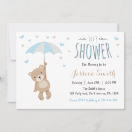 Chá de fraldas Teddy Bear Convite Baby Boy Blue