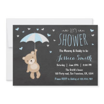 Chá de fraldas Teddy Bear Convite Baby Boy Blue