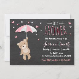 Chá de fraldas Teddy Bear Convite Bebê Menina Rosa