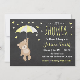 Chá de fraldas Teddy Bear Convite Menina Amarelo