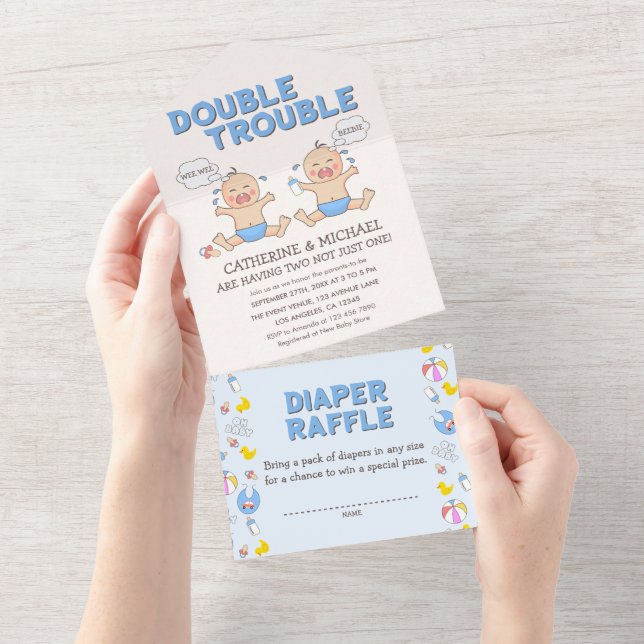 Chá de fraldas Twin Trouble Boys (Aba destacável)
