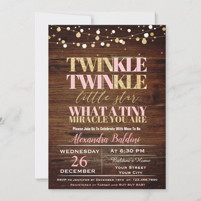 Chá de fraldas Twinkle Convite para Meninas (Frente)