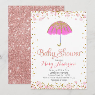 Chá de fraldas Umbrella Convite Dourado Glitter PI