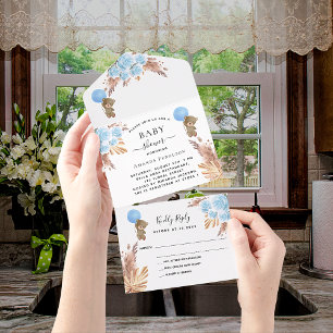 Chá de fraldas ursinho pampas Blue boy RSVP floral