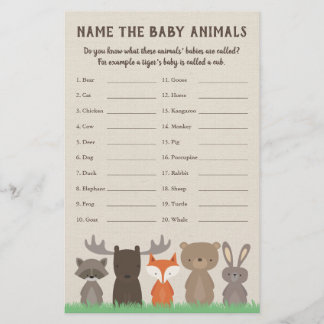 Chá de fraldas Woodland - Jogo do nome do animal
