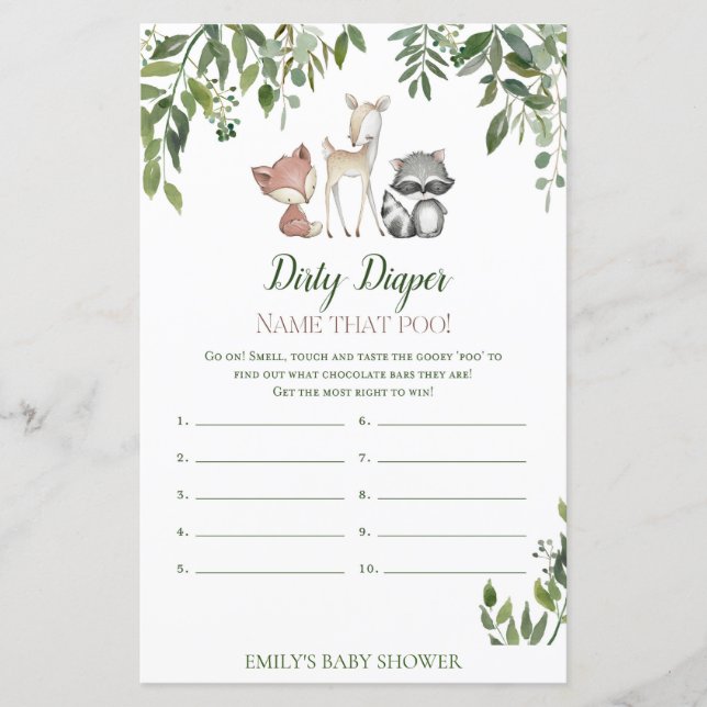 Chá de fraldas Woodland - Jogo Sujo de Fralda (Frente)