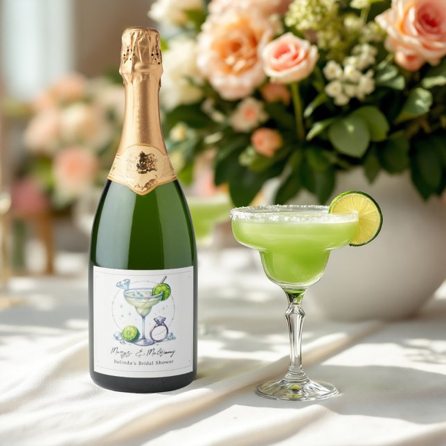 Chá de Noiva com Margaritas Personalizadas e Matri (Custom Margarita & Matrimony Bridal Shower Sparkling Wine Label)