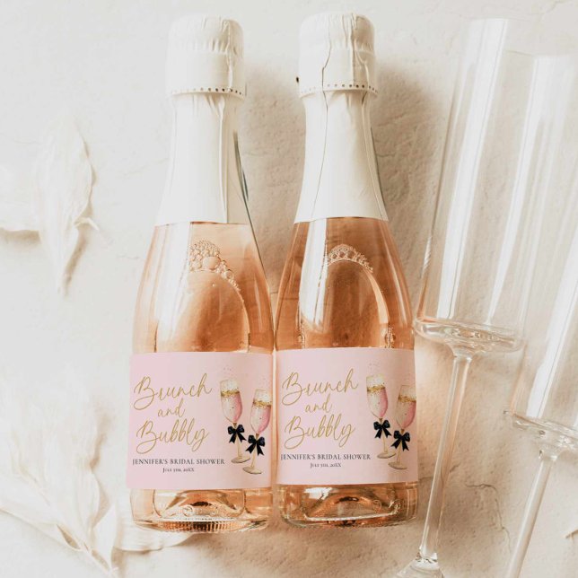 Chá de Noiva de Brunch Cor-de-Rosa e Espumante (Pink champagne Brunch and Bubbly Mini Champagne Label)