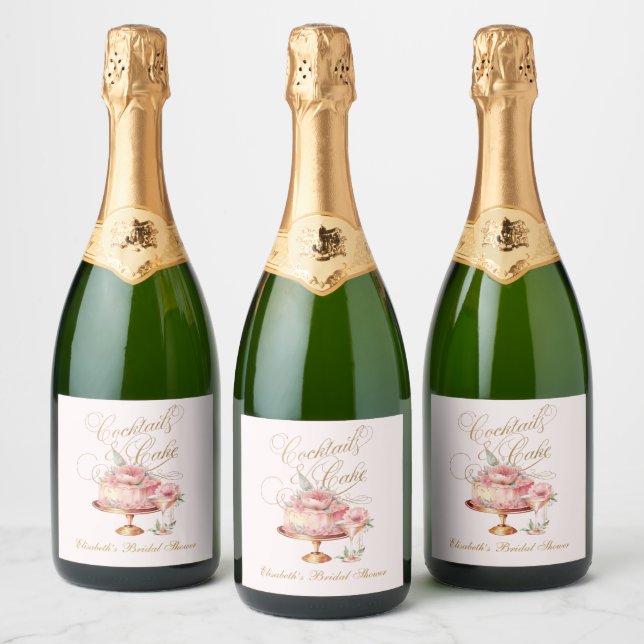 Chá de Noiva Elegante com Coquetéis Rosa e Bolo (Garrafas)