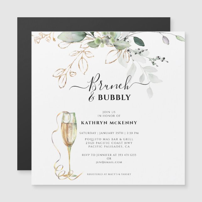 Chá de Noiva em Caligrafia Dourada de Eucalipto Mo (Frente/Verso)