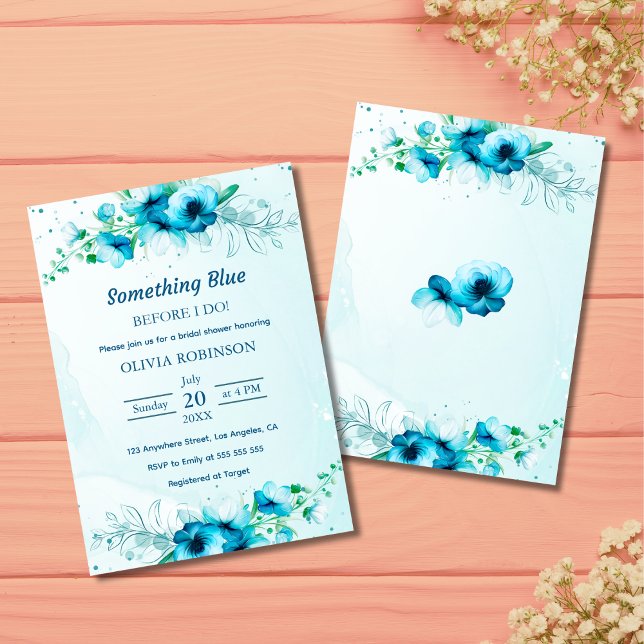 Chá de panela Azul de Orçamento (Budget Something Blue Before I Do Bridal Shower Invitation  )
