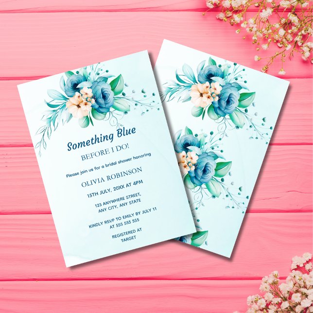 Chá de panela Azul de Orçamento (Budget Something Blue Before I Do Bridal Shower Invitation )